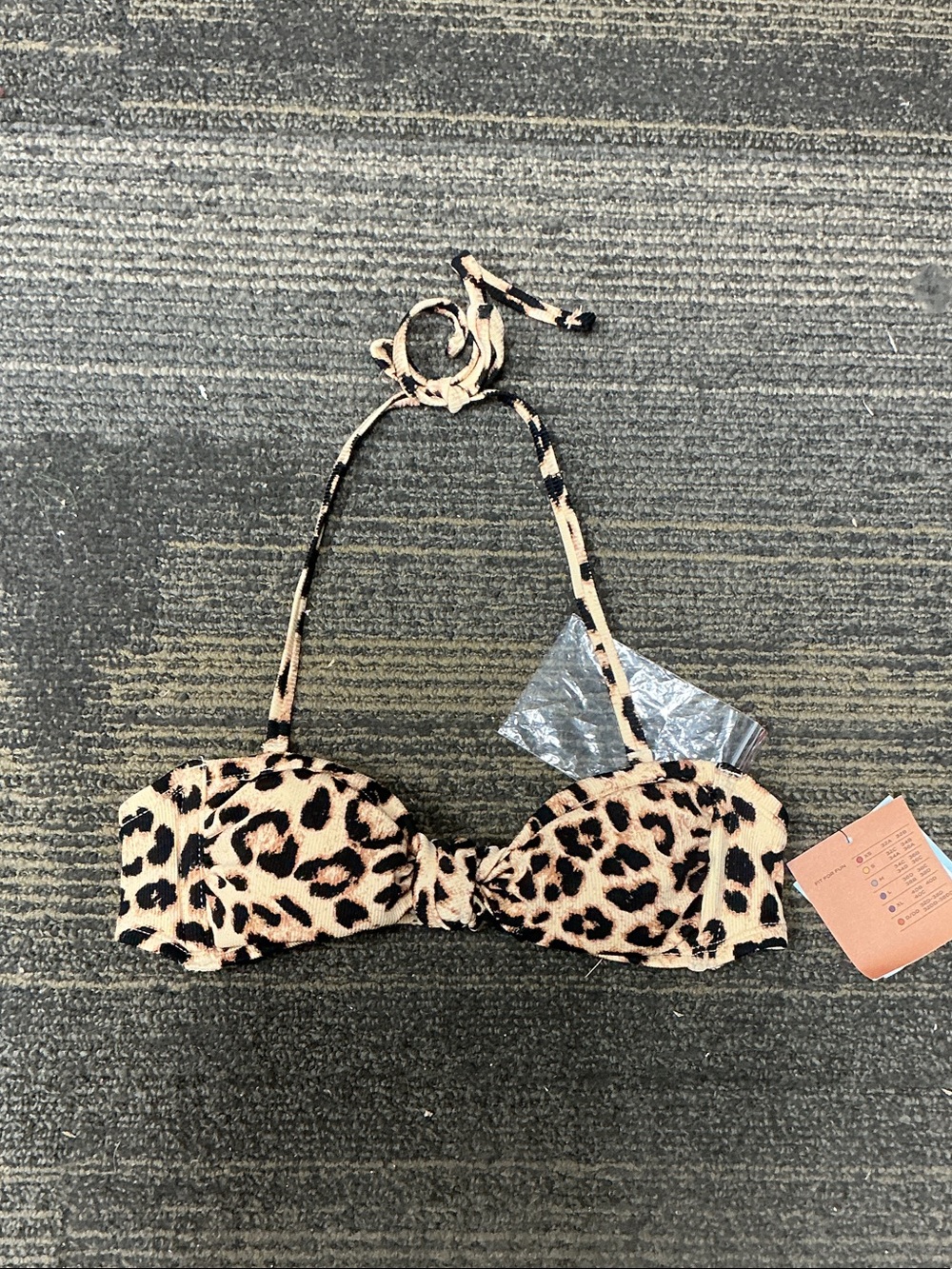 Shade & Shore Leopard Print Halter Bikini Top in Tan and Black